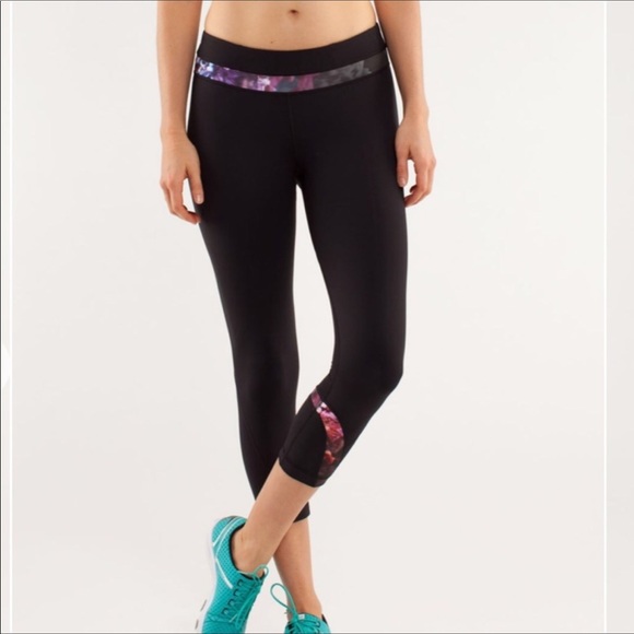 lululemon athletica Pants - Lululemon Black Floral Run Inspire II Crops